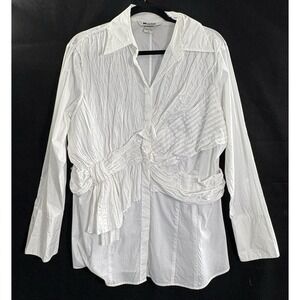 NYGARD Collection Women Pintuck Ruffle Long Sleeve Blouse Sz 16 White 38-7